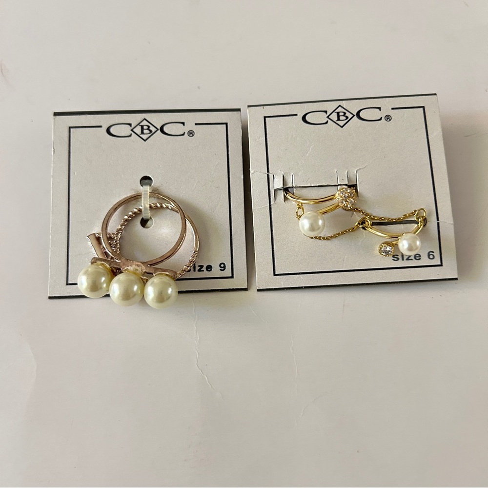 CBC Gold and Pearl Ring Set of two sizes 9 & 6